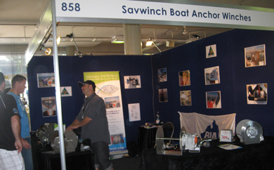 Nick from Savwinch talking to some of the crowd about his electric anchor winches