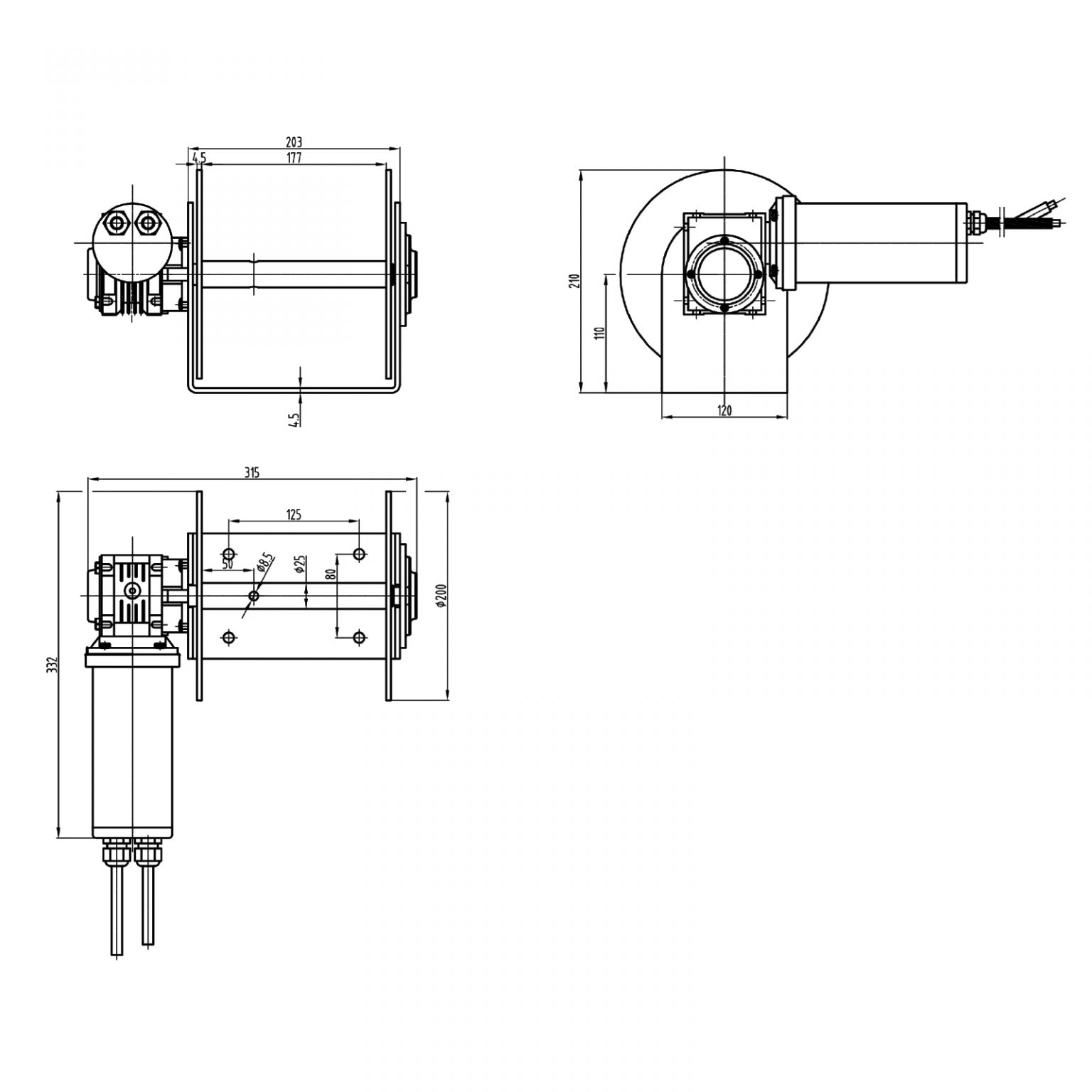880 Drum Anchor Winch Drawing